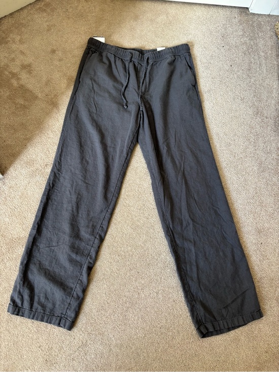 H&M Pants - H&M Relaxed Fit Linen Blend Pants Grey Size L Drawstring Waist Casual Flowy